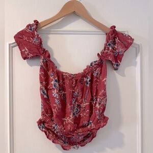 American Eagle Outfitters Red Floral Top - XS Extra Small - On or Off Shoulder
